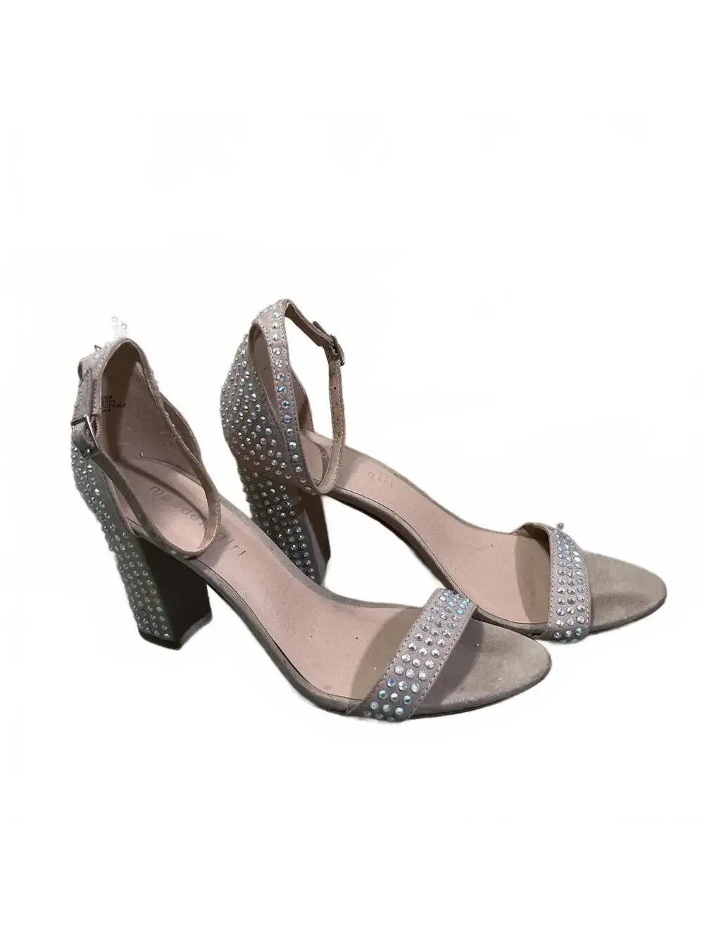 Madden Girl Beella Womens Tan Rhinestone Ankle Strap Heels Size 8.5 W